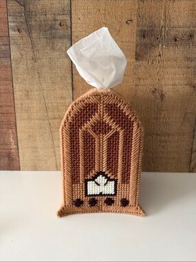 Handmade Needlepoint Vintage Radio Tissue Box Holder